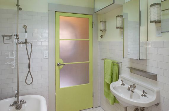 Green bathroom door painted