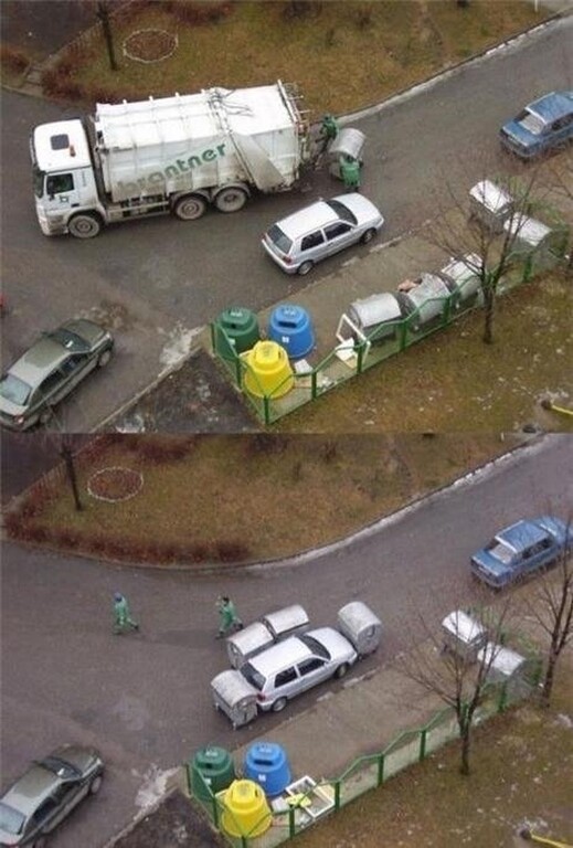 Όταν παρκάρεις μπροστά στους κάδους, οι σκουπιδιάρηδες θα σε εκδικηθούν.